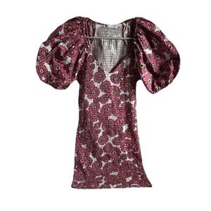 Zara Women's Elastic Vibrant Floral Mini Dress Short Sleeve Size S